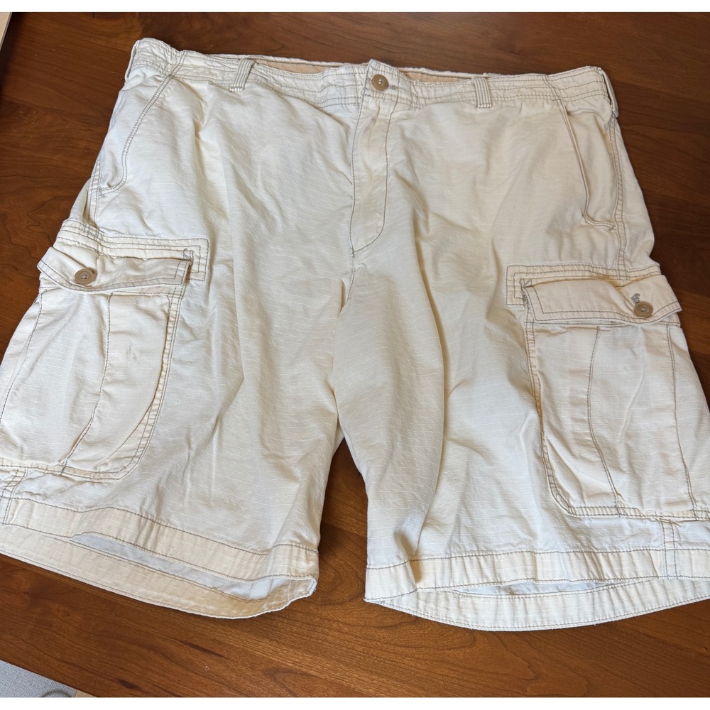 IZOD Saltwater Mens Cargo Shorts 40 Off White Cream Ripstop Cotton 10.5 Inseam